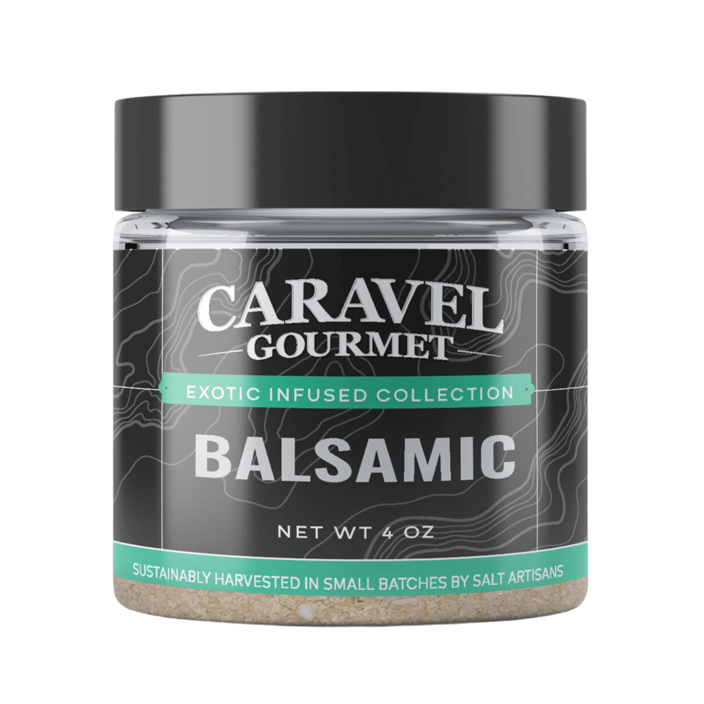 Balsamic Sea Salt - Chef Jar, Caravel Gourmet, exotic infused collection, gourmet seasoning, 4 oz jar.