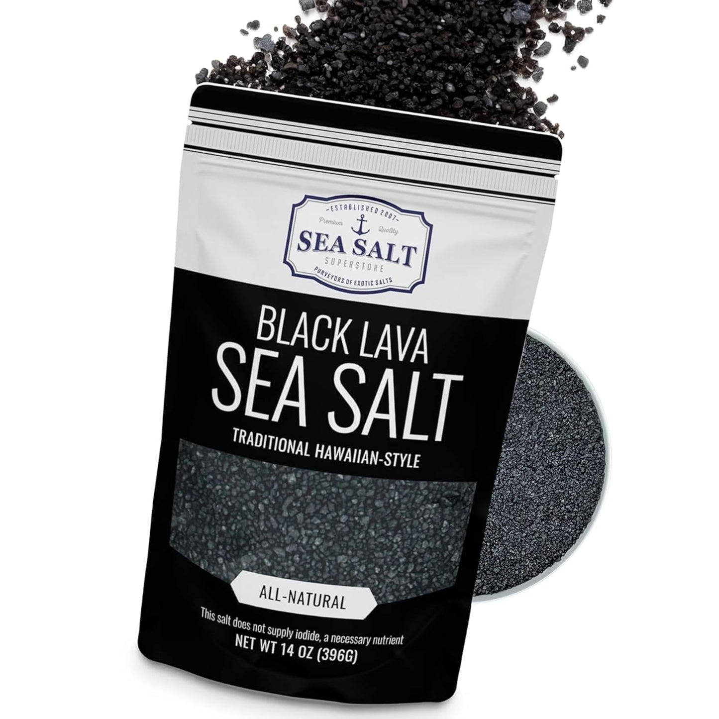 Black Lava Sea Salt - 14 oz Pouch - Traditional Hawaiian-style sea salt with activated charcoal and smoky taste.
