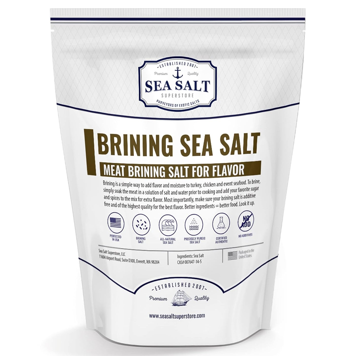 Brinemaker Sea Salt - 5 lb Bag, ideal sea salt for brining turkey, chicken and meats with all-natural flavor.
