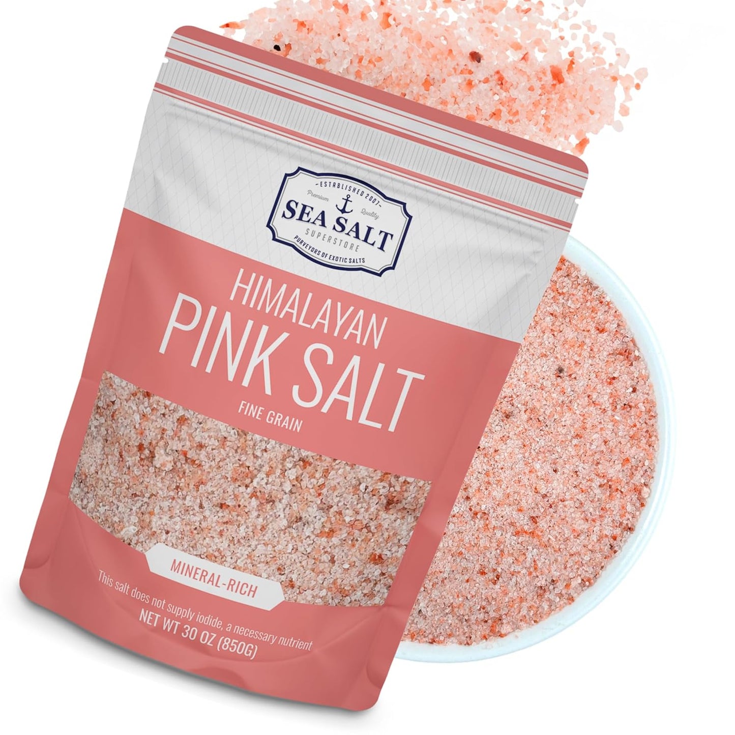 Pink Himalayan Fine - 30 oz Pouch featuring fine grain, mineral-rich salt in a resealable pouch.