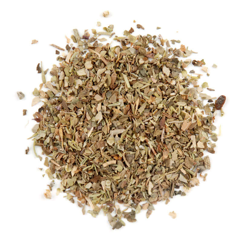 Italian Herb Seasoning blend of finely chopped rosemary, oregano, basil, marjoram, and thyme leaves.