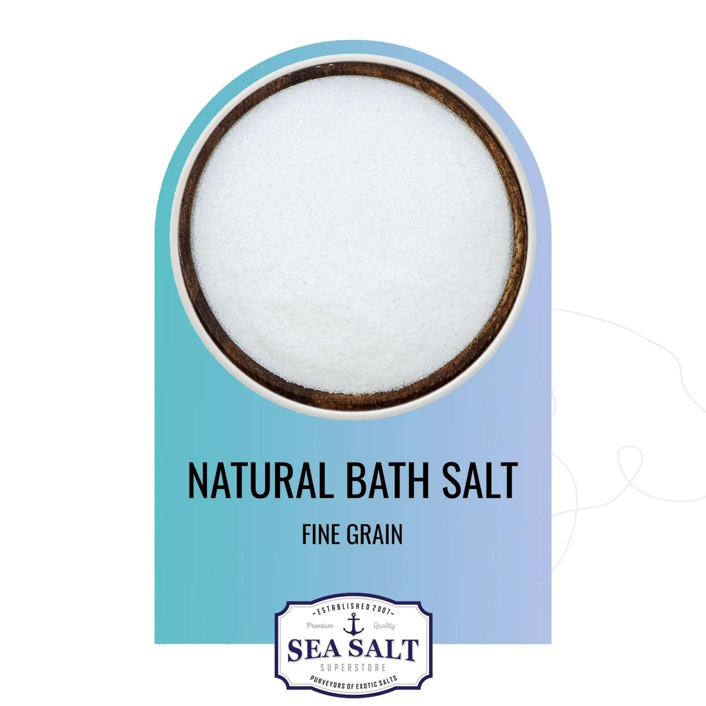 Natural Bath & Spa Salt - Fine Grain in a container, promoting relaxation and a luxurious home spa experience.