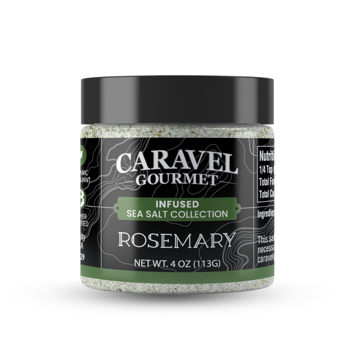 Rosemary Sea Salt - Chef Jar from Caravel Gourmet, infused sea salt with aromatic rosemary flavor.