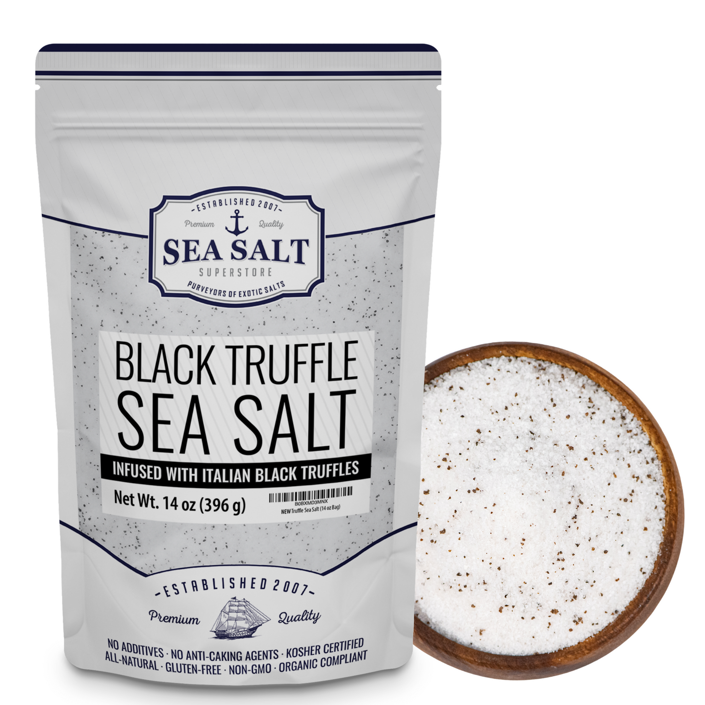 Truffle Lite - 14 oz Bag of black truffle sea salt, infused with Italian black truffles, ideal for seasoning.