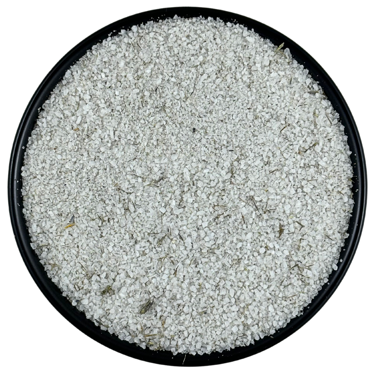 Lavender Sea Salt - Chef Pinch Jar - Case Pack - 8 units in a circular black container, showcasing its fine texture.