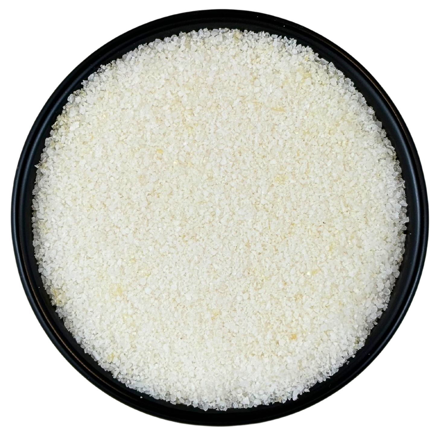 Lemon Sea Salt - Chef Pinch Jar - Case Pack - 8 units in a black container, showcasing the fine texture of the salt.
