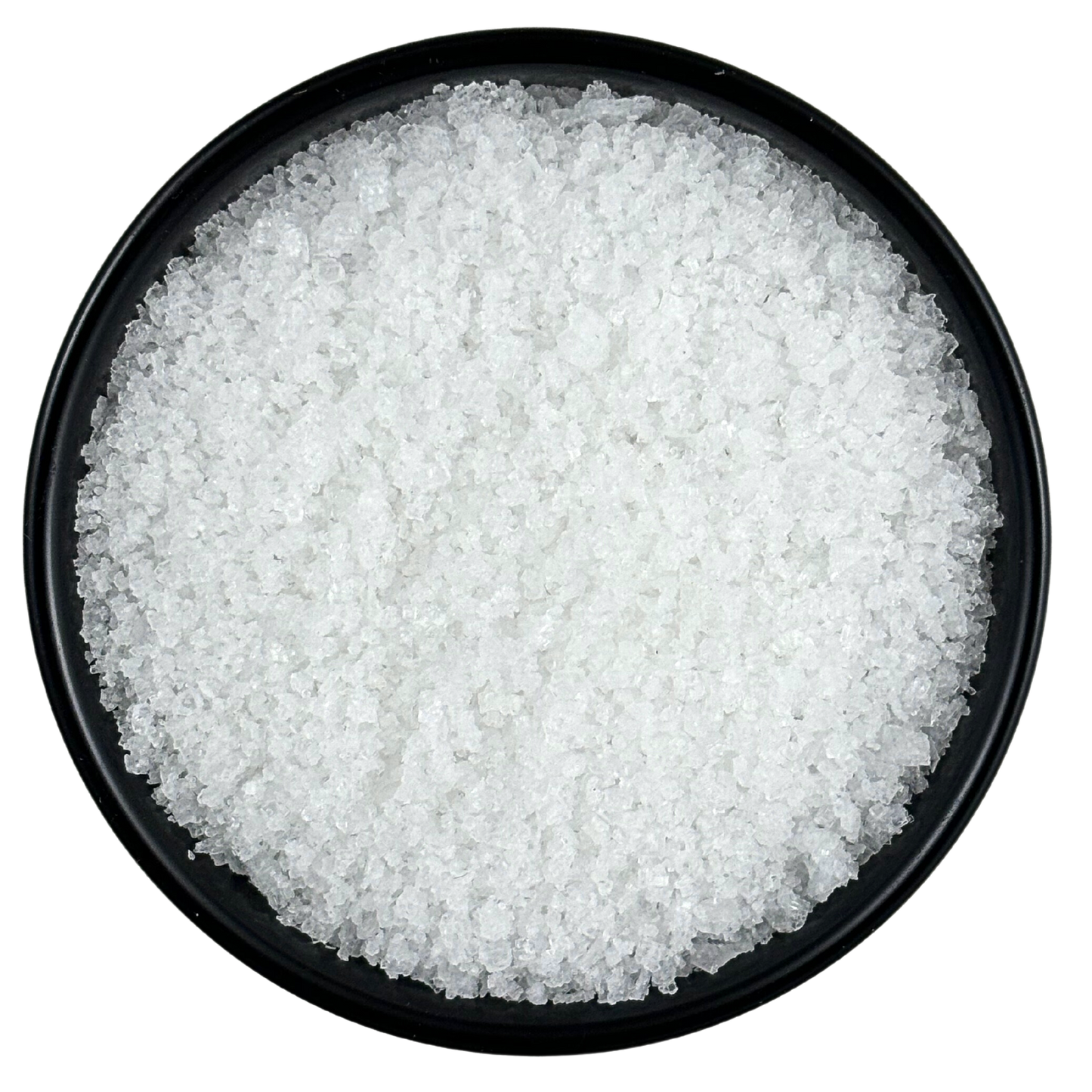 Mini Flake Sea Salt - Chef Pinch Jar - Case Pack - 8 units in a black bowl, showcasing its fine, flaky texture.