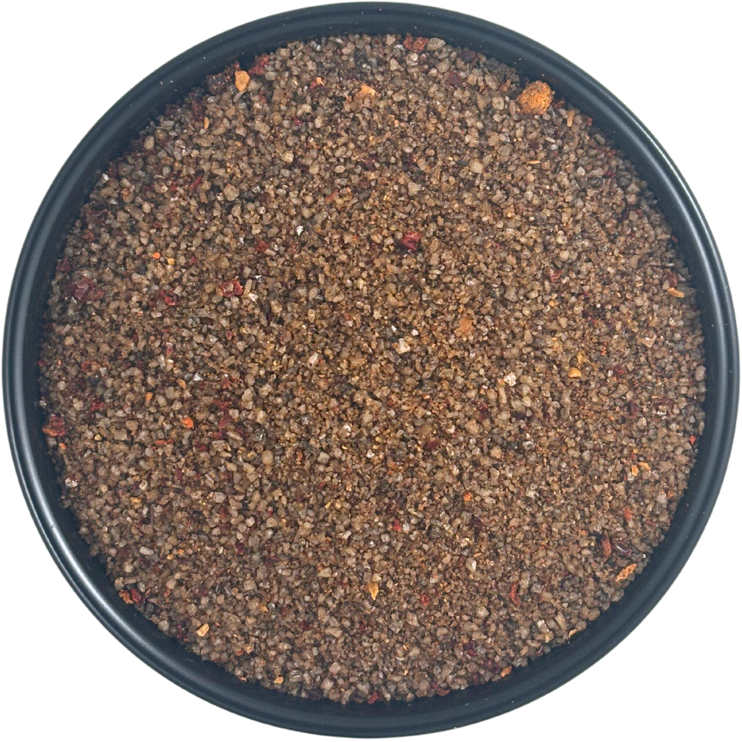 Smoked Bacon Sea Salt - Chef Pinch Jar - Case Pack - 8 units in a black jar, showcasing the rich texture and color.