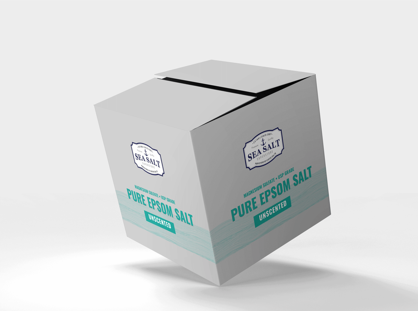 Epsom Salt - Magnesium Sulfate - USP Grade - Unscented package design for beauty and bath applications.