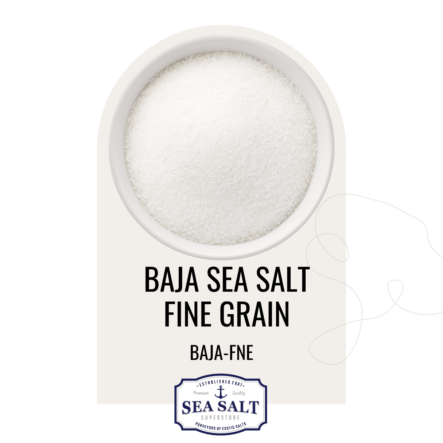 Natural Sea Salt - Fine Grain in a white bowl, showcasing its fine flaky texture for quick dissolving.
