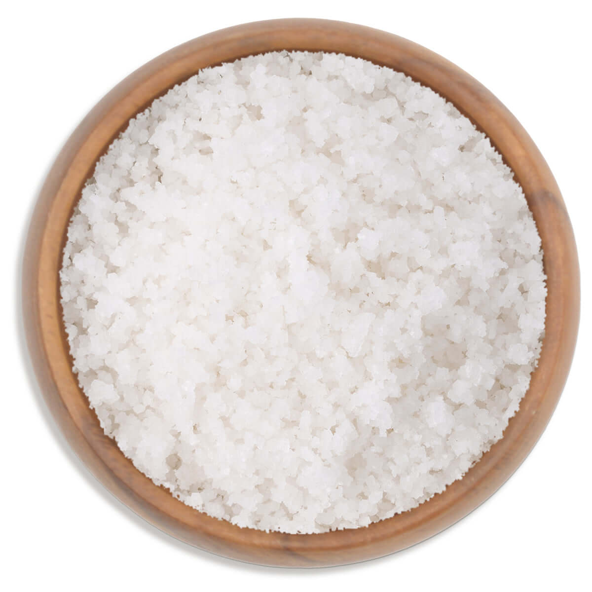Baja Mini Flake - Fleur de Sel Sea Salt - All Natural, No Additives in a wooden bowl.