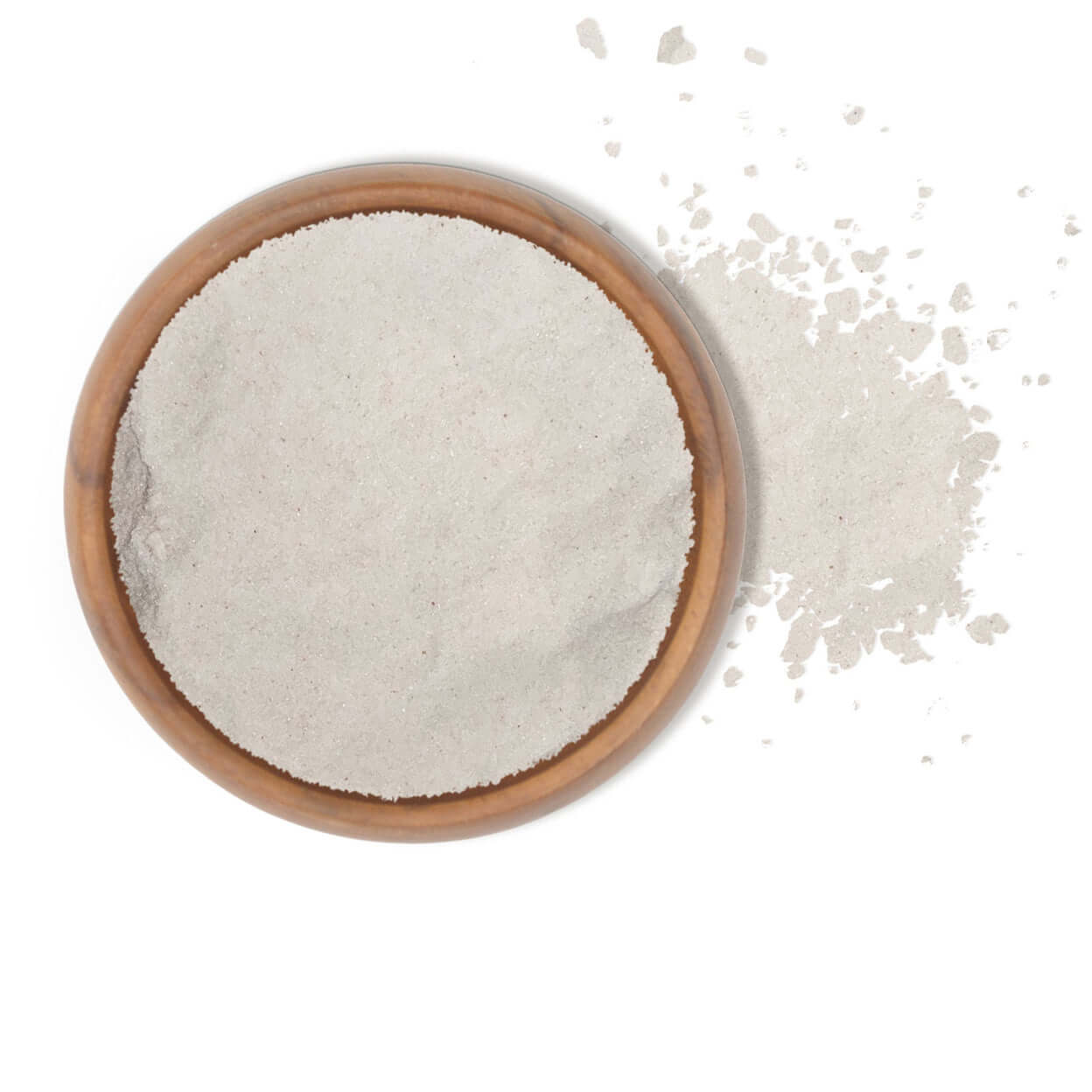 Bath Salt - Himalayan Pink Salt - Powder Grain in a bowl with scattered powder.