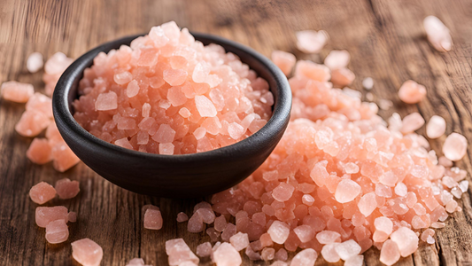 What Is Himalayan Pink Salt and Why Is It Popular? Himalayan pink salt in a bowl with scattered grains on wood.
