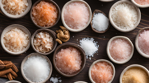 Different types of salt in bowls, illustrating how to pair different salts with different foods.