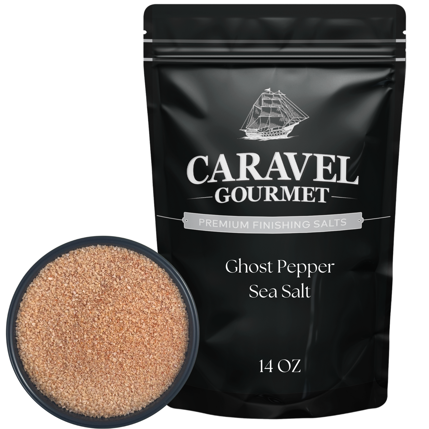 Ghost Pepper Sea Salt - 14 oz Pouch from Caravel Gourmet with premium finishing salts and intense spice.