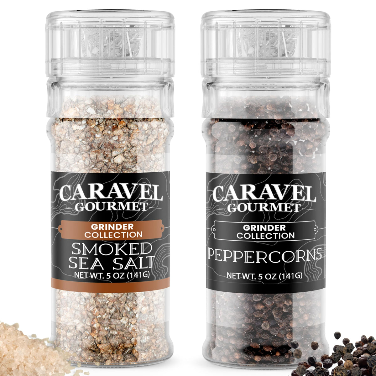 Smoked Sea Salt & Black Peppercorn Grinder Set (2-Pack)