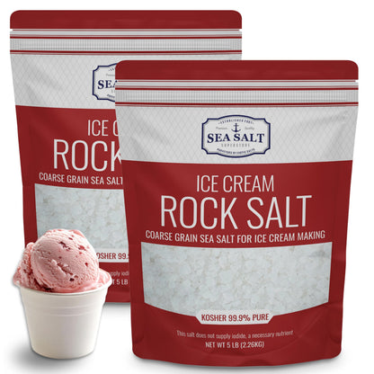 Ice Cream Rock Salt 10 lb Pouch, coarse grain sea salt for homemade ice cream, kosher 99.9% pure.