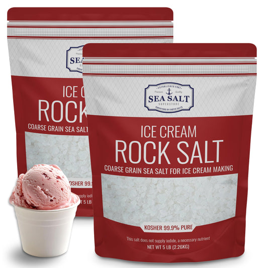 Ice Cream Rock Salt 10 lb Pouch, coarse grain sea salt for homemade ice cream, kosher 99.9% pure.