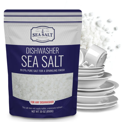 Dishwasher Salt - 30 oz Pouch, all-natural reactivation salt for dishwashers, coarse grain, 99.9% pure.