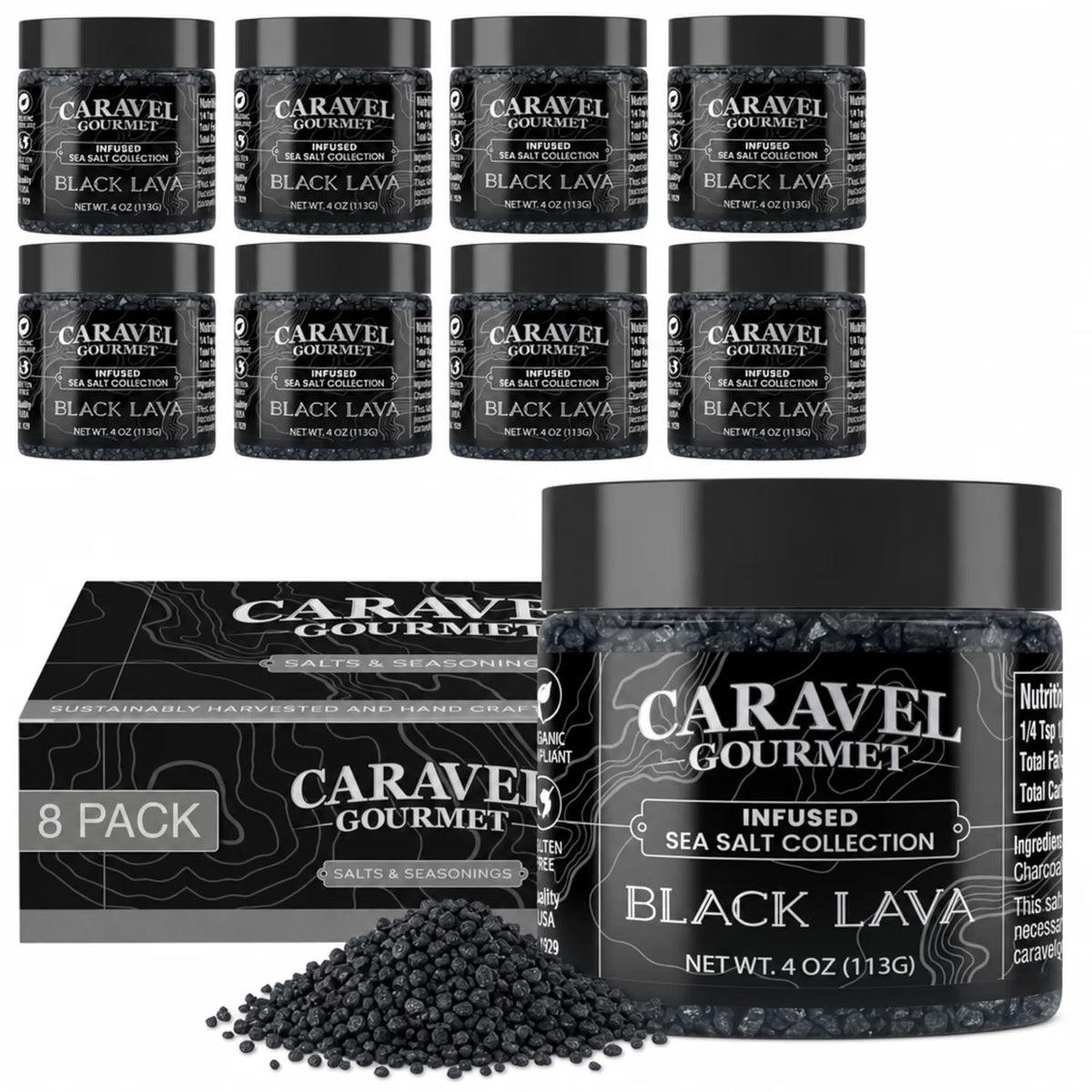 Caravel Gourmet Hawaiian Style Black Lava Sea Salt Chef Pinch Jars, Case of 8
