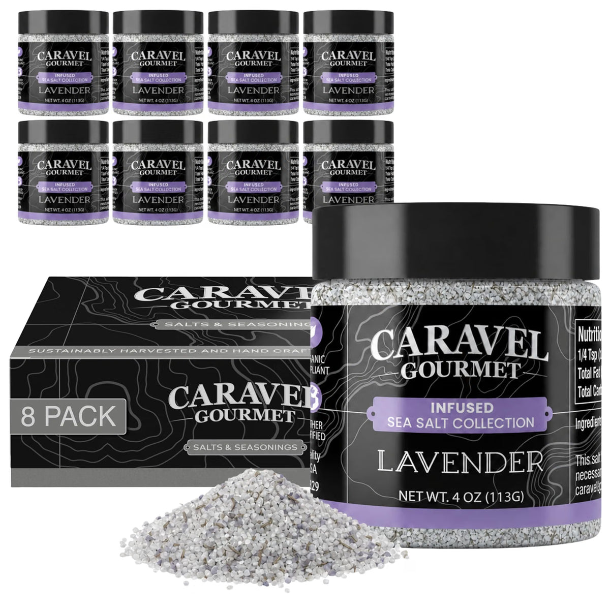 Lavender Sea Salt chef pinch jars, case of 8