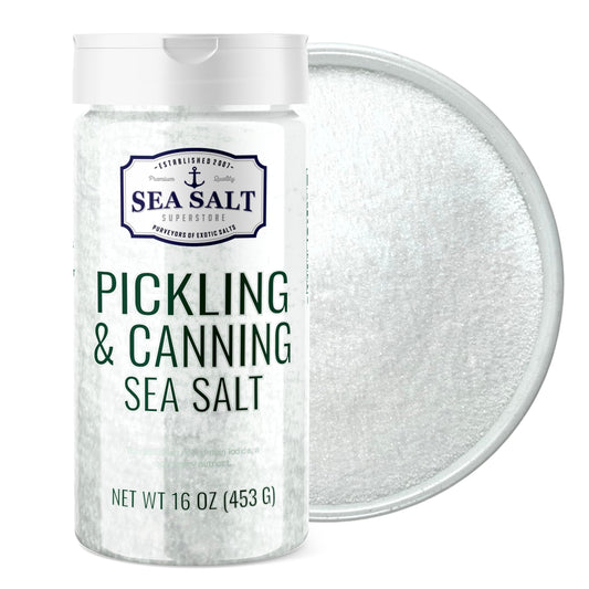 Pickling and Canning Sea Salt - 16 oz Shaker with a clear lid and fine flaky salt for pickling and canning.