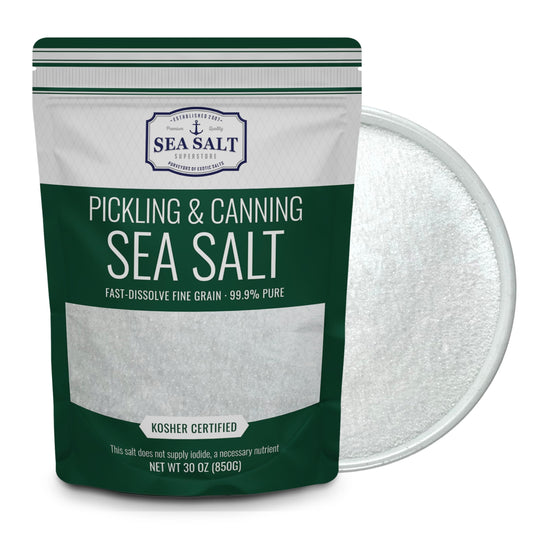 Pickling and Canning Sea Salt - 30 oz Pouch, natural curing salt for pickling and canning, fine grain, fast-dissolve.