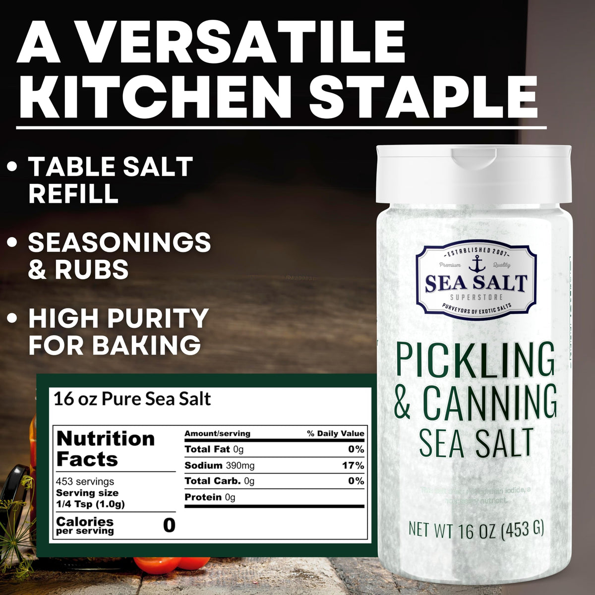 Pickling and Canning Sea Salt - 16 oz Shaker, product detail image 4