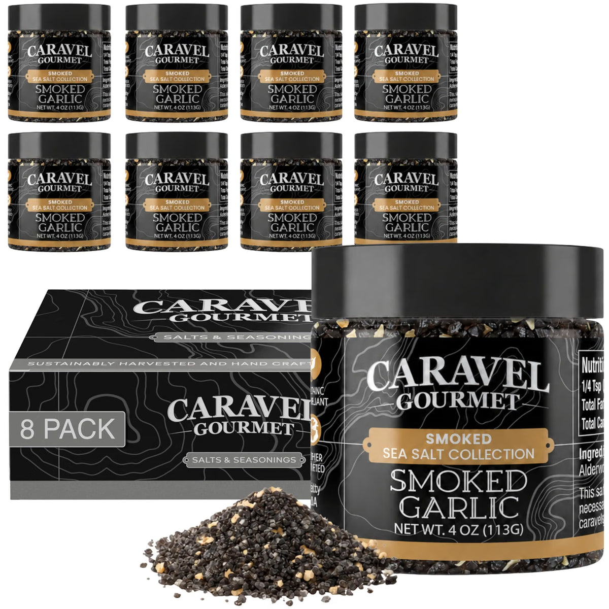 Smoked Garlic Sea Salt chef pinch jars, case of 8