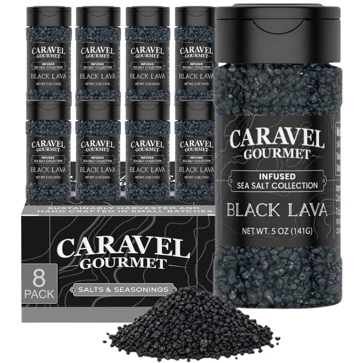 Black Lava Sea Salt shakers, case of 8