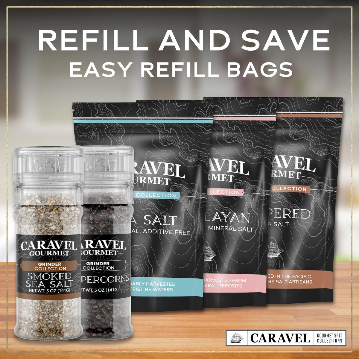 Smoked Sea Salt & Black Peppercorn Grinder Set (2-Pack)