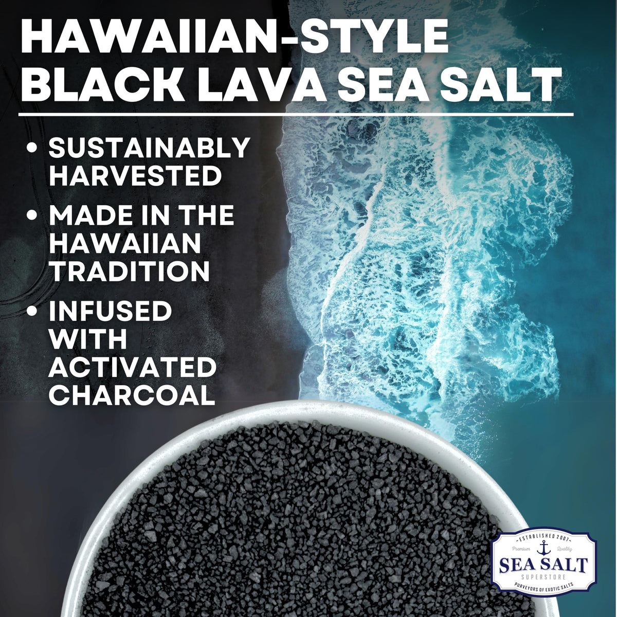Black Lava Sea Salt - 16 oz Shaker, product detail image 2