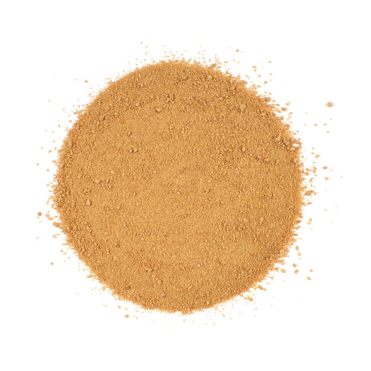 BALSAMIC VINEGAR POWDER - 10 lb bag / box each spread out in a circle on a white background.