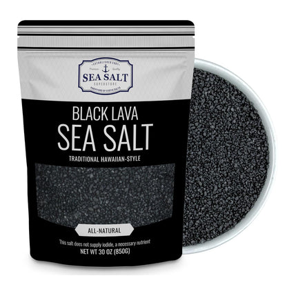 Black Lava Sea Salt - 30 oz Pouch, traditional Hawaiian-style sea salt with a distinctive color and smoky taste.