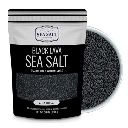 Black Lava Sea Salt - 30 oz Pouch, traditional Hawaiian-style sea salt with a distinctive color and smoky taste.