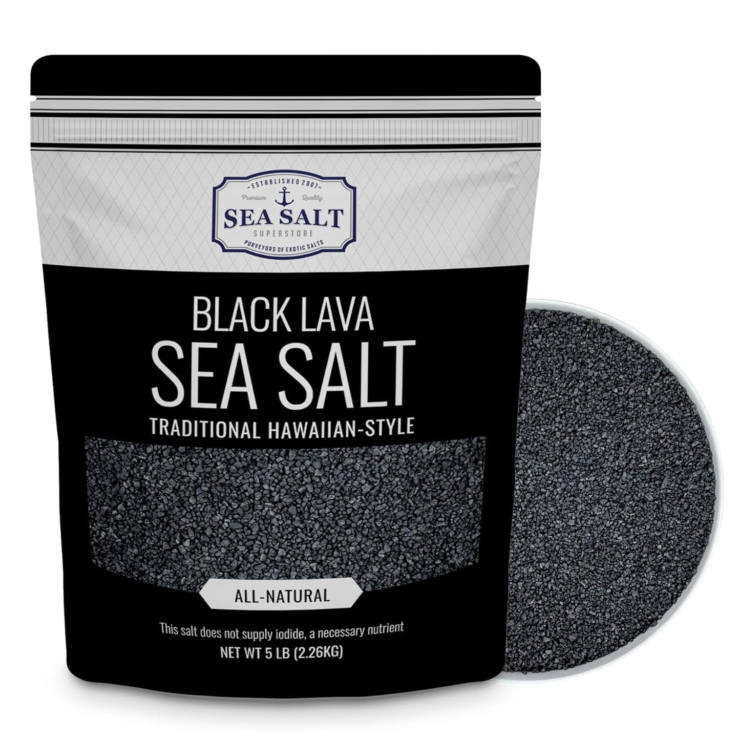 Black Lava Sea Salt - 5 lb Bag - Traditional Hawaiian-style sea salt with activated charcoal for a smoky flavor.