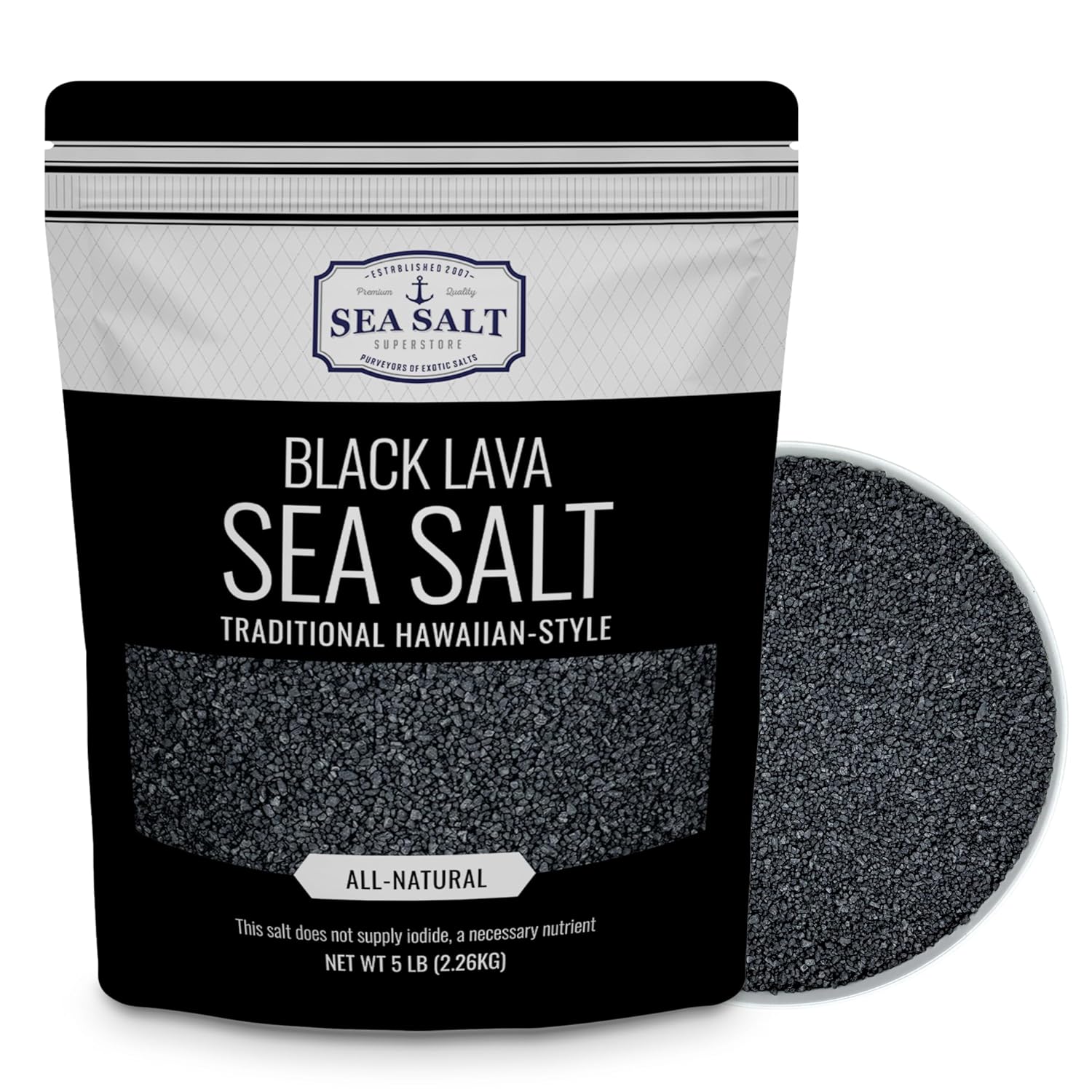 Black Lava Sea Salt - 5 lb Bag - Traditional Hawaiian-style sea salt with activated charcoal for a smoky flavor.