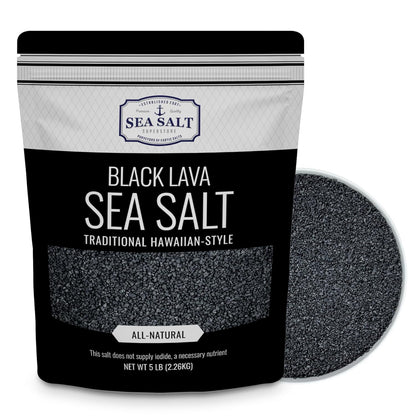 Black Lava Sea Salt - 5 lb Bag - Traditional Hawaiian-style sea salt with activated charcoal for a smoky flavor.