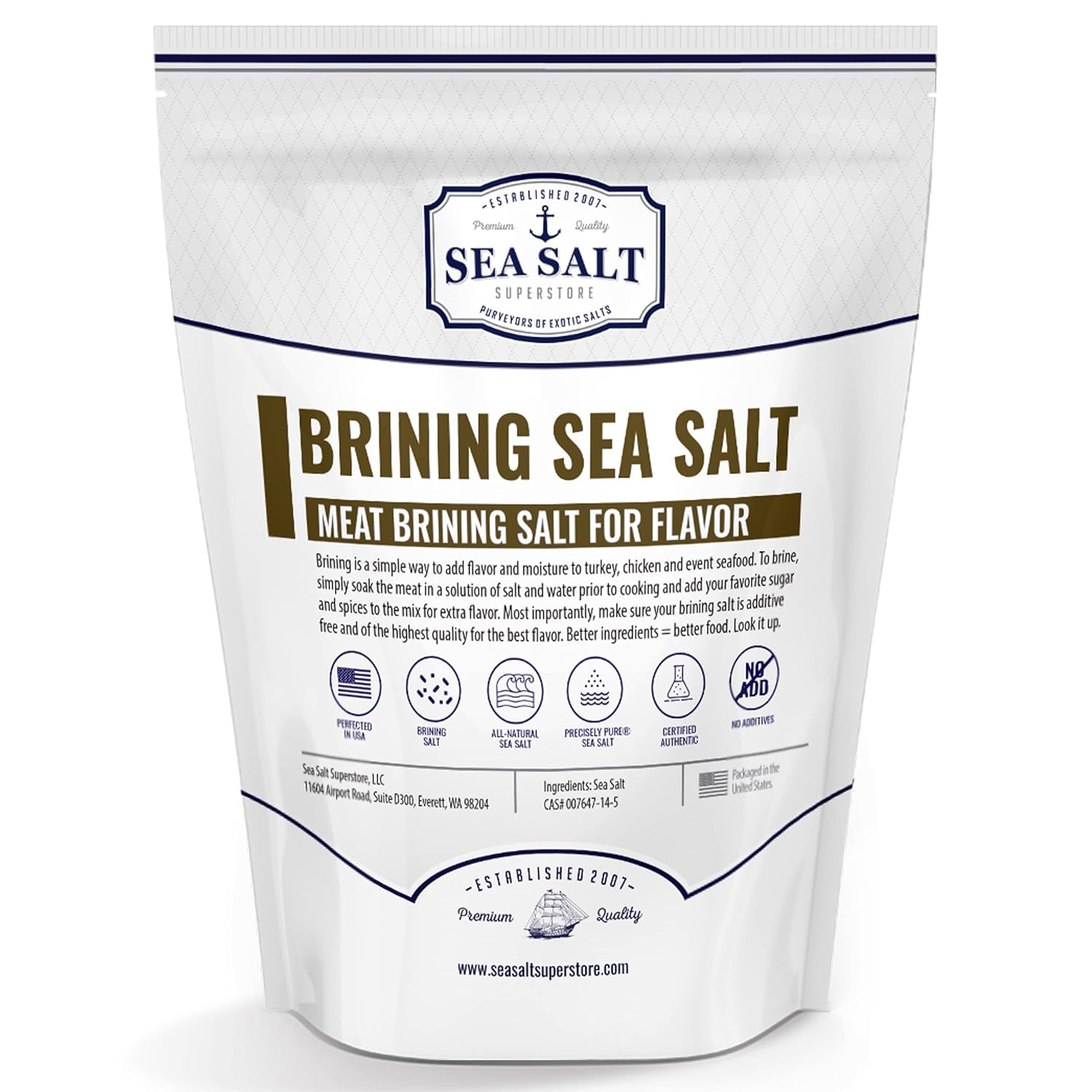 Brinemaker Sea Salt - 5 lb Bag, ideal sea salt for brining turkey, chicken and meats with all-natural flavor.
