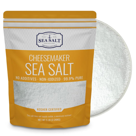 Cheesemaker Sea Salt - 5 lb Bag, fine grain flaky sea salt for cheese making, kosher certified and pure.