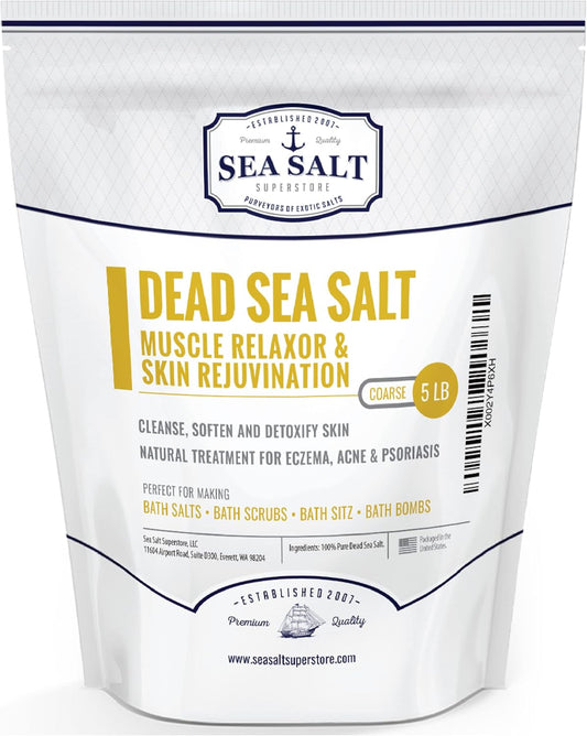 Dead Sea Salt, Coarse - 5 lb Bag for muscle relaxation and skin rejuvenation.
