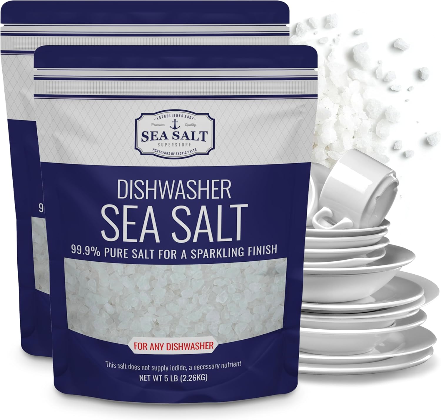 Dishwasher Salt - 10 lb Pouch: 99.9% pure sea salt for dishwashers, perfect for a sparkling finish.