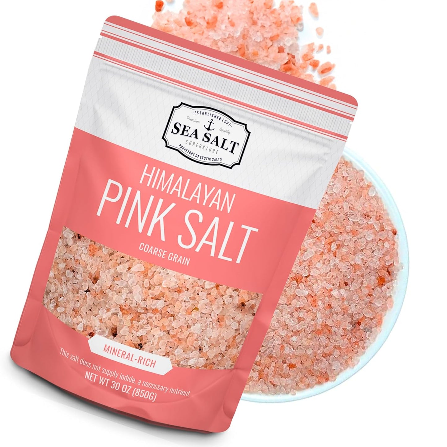 Himalayan Pink Salt Grinder Refill - 30 oz Pouch with coarse grain salt from the Himalayas.