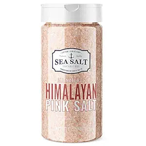 Pink Himalayan Salt Coarse Grain - 16 oz Shaker in a stylish container filled with natural pink salt.