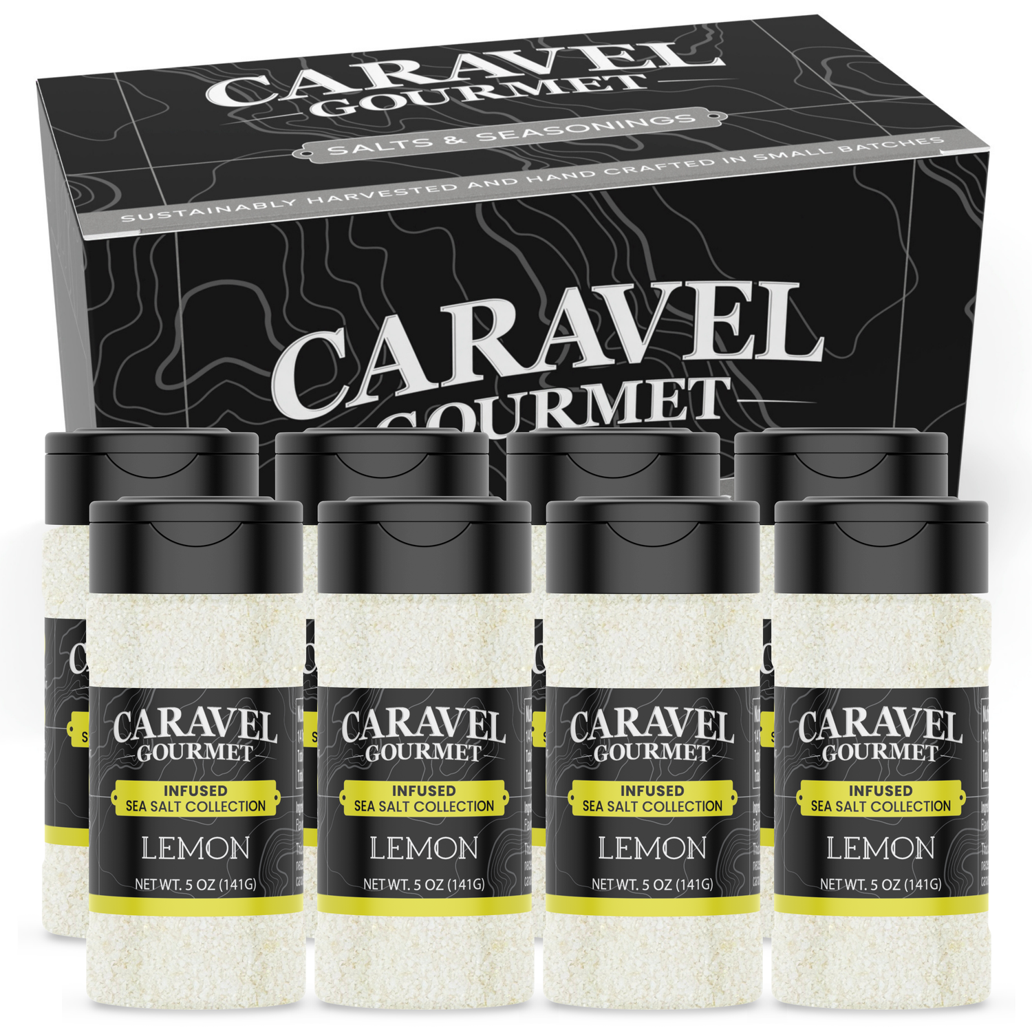 Lemon Sea Salt - Shaker - Case Pack - 8 units displayed in a box with 5 oz shakers.