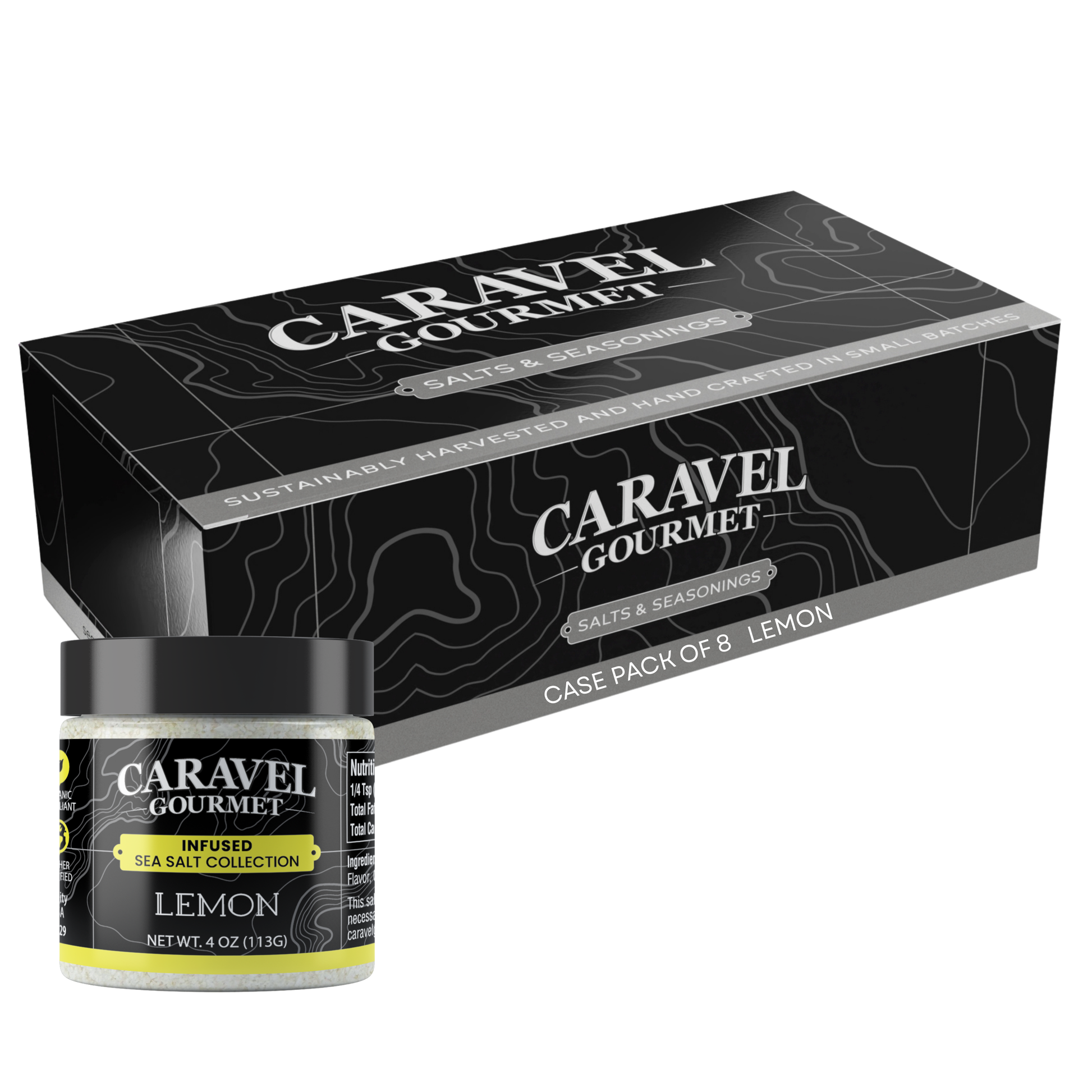 Lemon Sea Salt - Chef Pinch Jar - Case Pack - 8 units with Caravel Gourmet packaging.