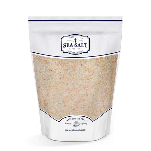 Pink Himalayan Salt Coarse Grain - 5 oz Pouch in a resealable package for versatile cooking and seasoning.