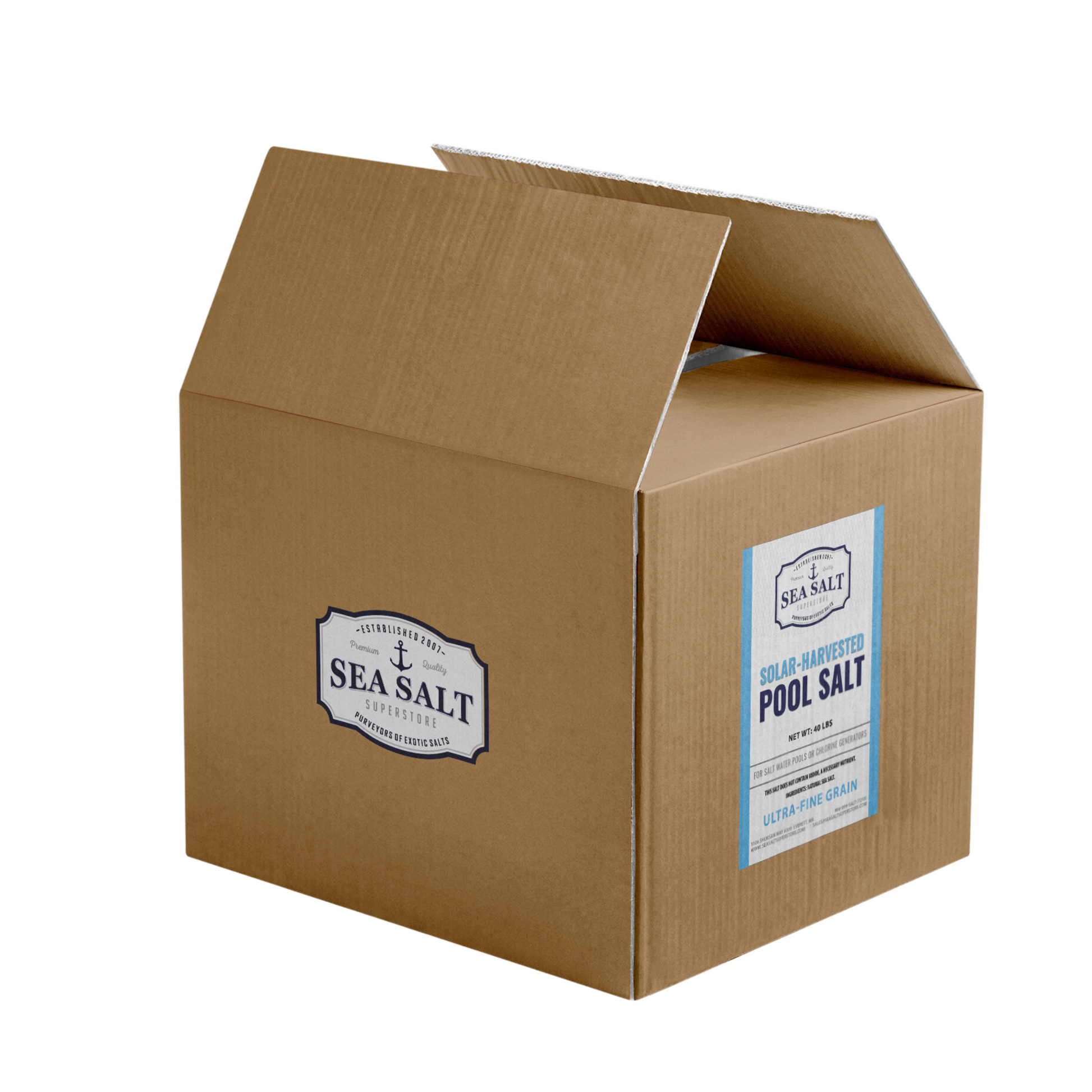 Pool Salt 40 lb Bag in Box - Ultra-pure sea salt for hot tubs and salt water systems.