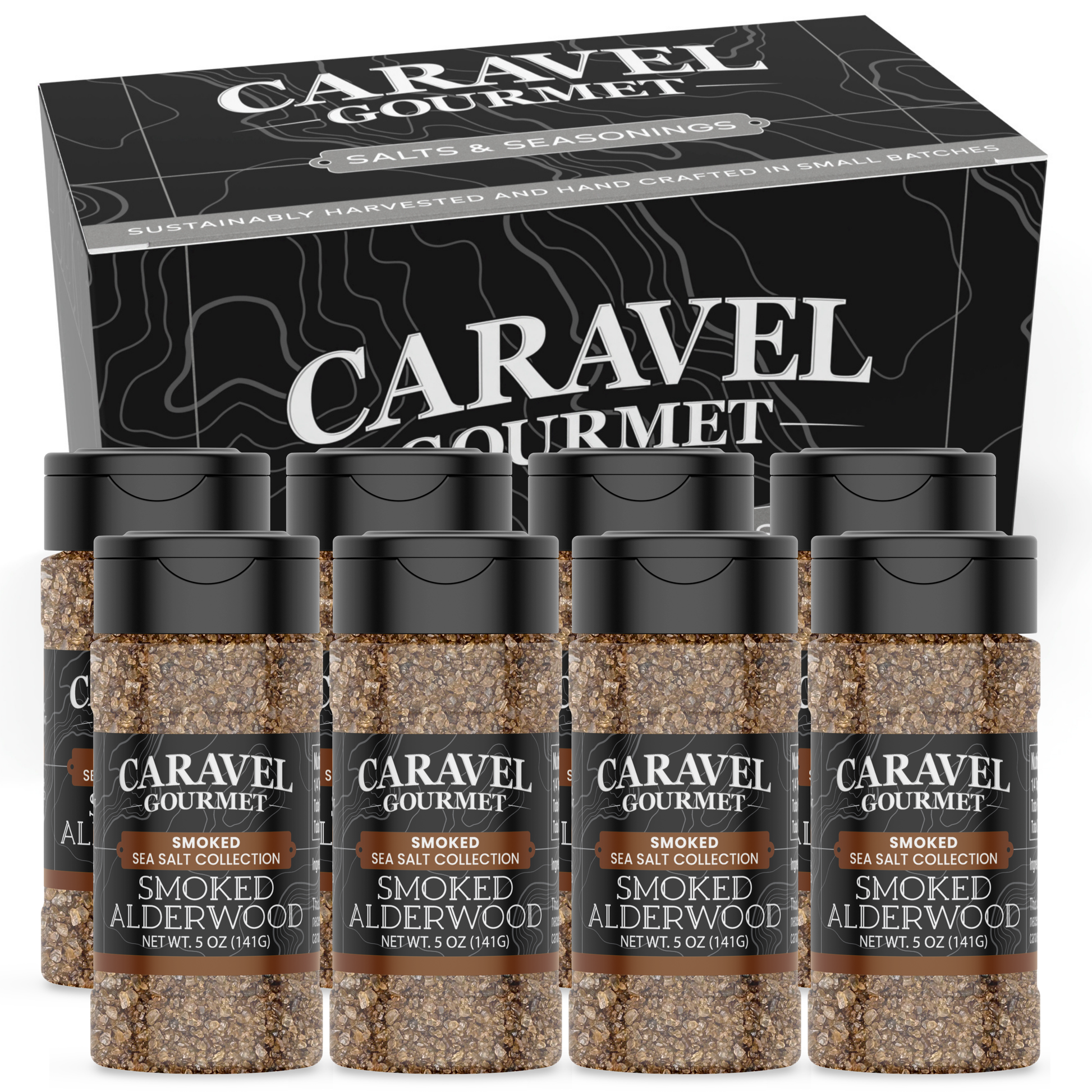 Smoked Alderwood Sea Salt - Shaker - Case Pack - 8 units with six 5 oz shakers by Caravel Gourmet.