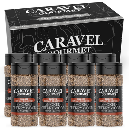 Smoked Cherrywood Sea Salt - Shaker - Case Pack - 8 units featuring six 5 oz shakers in a stylish box.